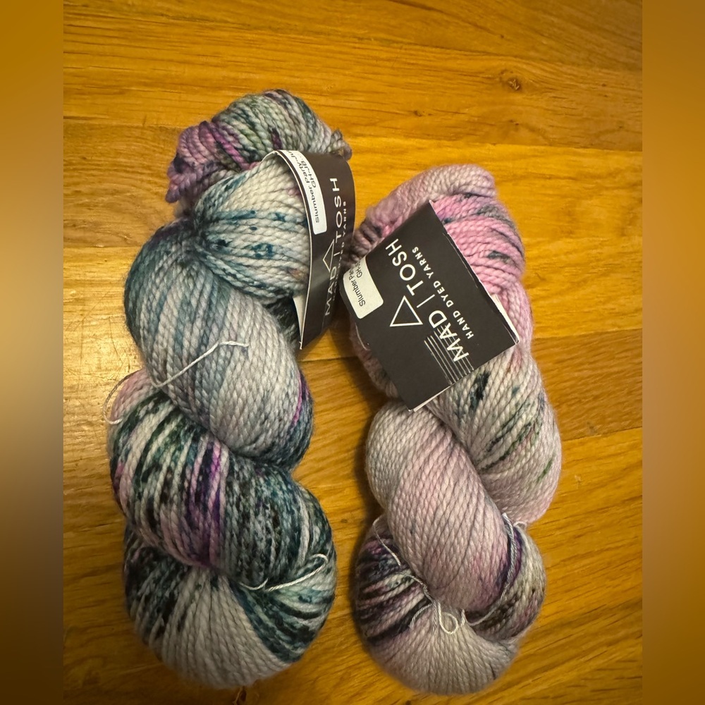 2 skeins Mad Tosh Farm Twist.  Color Slumber Party. Dk 225 yards each